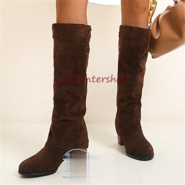 ロングブーツレディースショートブーツ黒大きいサイズロングブーツ防寒太めヒール ロングブーツスエード 美脚 シューズ 秋冬ブーツパーティー?26.5ｃ ｍ