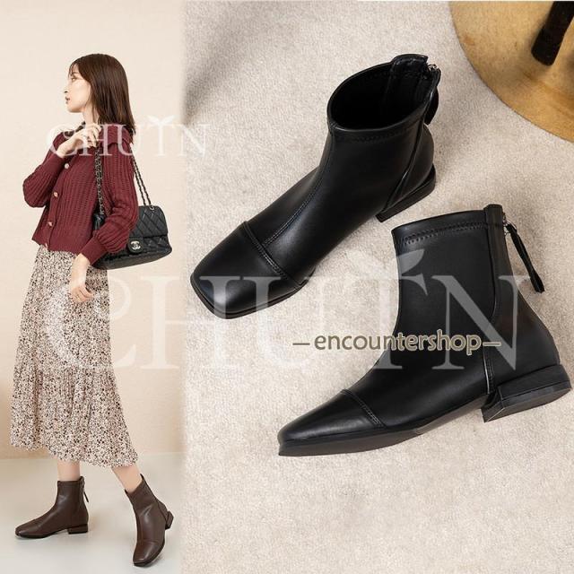 ブーティー歩きやすいショートブーツレディースブーツ ブーティー大きいサイズ ローヒールショートブーツ内ボア靴 美脚ショートブーツ足が疲れない 通勤?26.5cm