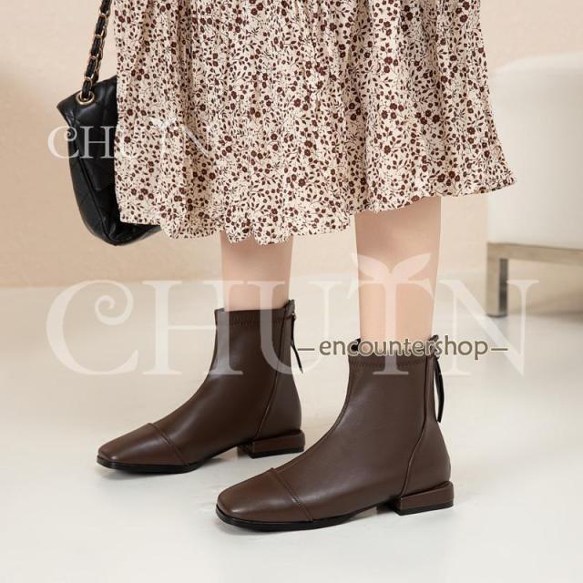 ブーティー歩きやすいショートブーツレディースブーツ ブーティー大きいサイズ ローヒールショートブーツ内ボア靴 美脚ショートブーツ足が疲れない 通勤?26.5cm