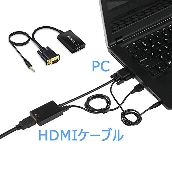 VGA to HDMI変換器 1080P対応 VGA HDMI ビデオ変換ケーブル 金メッキ 