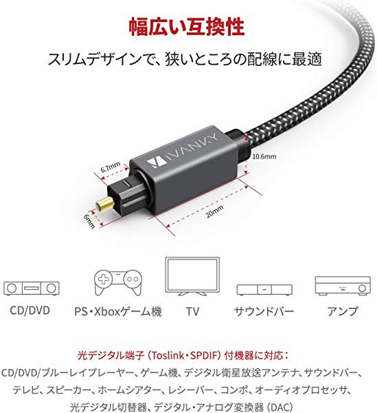 光デジタルケーブル[日本産光ファイバー使用 角型 1M]Toslink