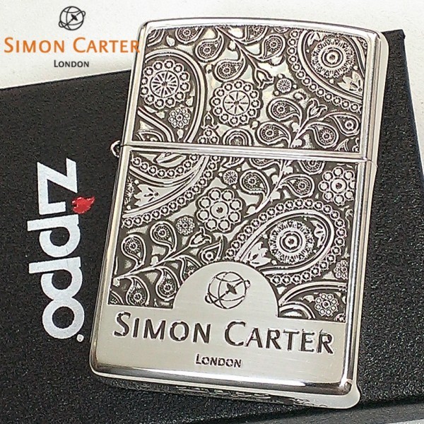 人気ブランドを Zippo サイモンカーター ジッポ ライター ペイズリ シルバーイブシ 銀 彫刻 メンズ ブランド ジッポ おしゃれ かっこいい 即納