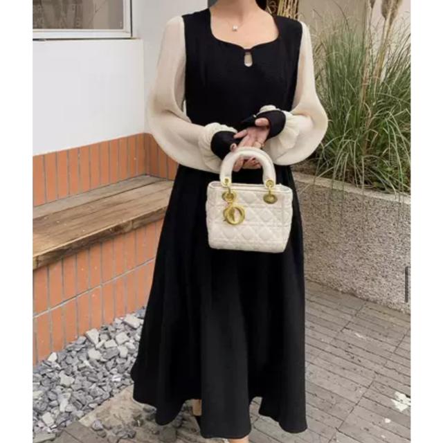 ワンピース ロング フレアスカート パフスリーブ ボリューム袖