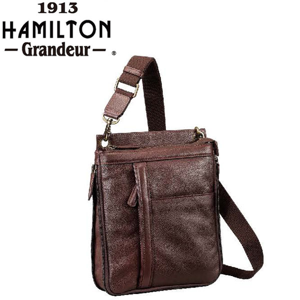ショルダーバッグ メンズ 牛革 YKKファスナー スマート 縦型 黒 チョコ #16443 ハミルトングランジャー HAMILTON -Grandeur-  hira39
