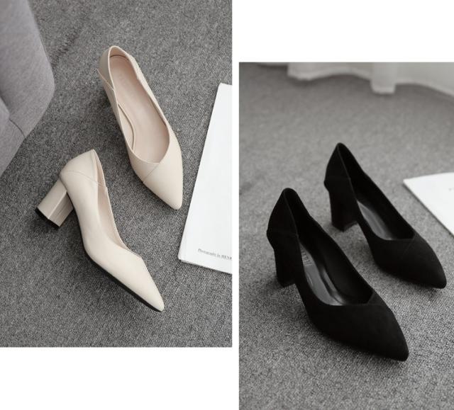 ハイヒール ハイヒール 7cmヒール 太ヒール ポインテッドトゥ 無地 オールシーズン 10代 20代 30代 40代 50代 レディース オフィス OL 学生 デイリー 22.5cm 23.0cm 23.5cm 24.0cm 24.5cm 25.0cm ブラックスエード ブラック オフホワイト