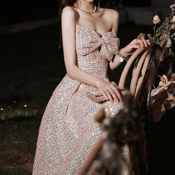 スパンコールドレス パーティードレス カラードレス ピンクドレス