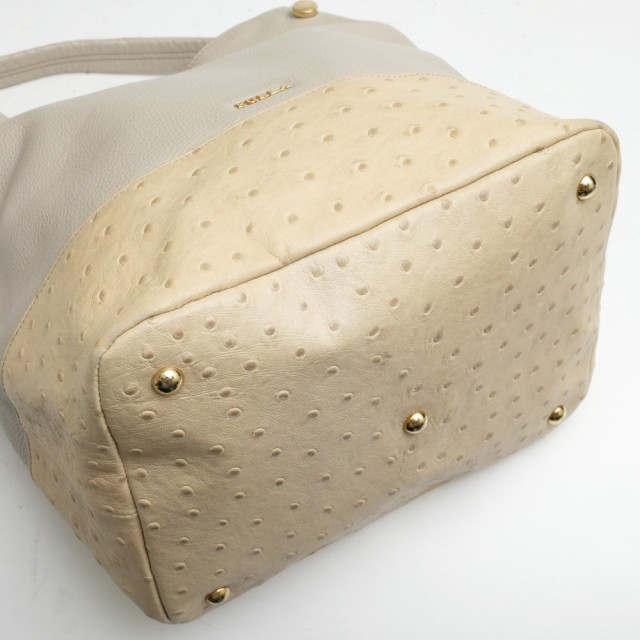 ○フルラ FURLA 牛革 一部オーストリッチ型押し ハンドバッグ