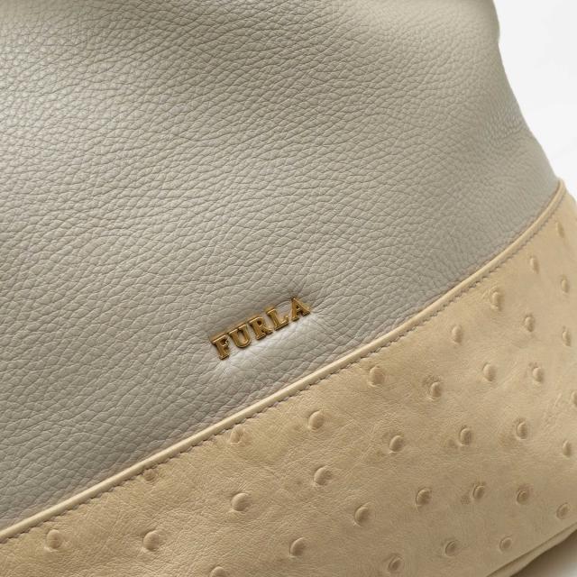 ○フルラ FURLA 牛革 一部オーストリッチ型押し ハンドバッグ