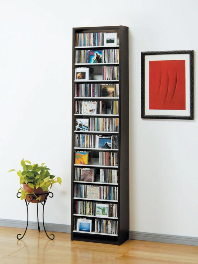 CDストッカー収納 CD DVDラック ダークブラウン 棚 ディスプレイ CDラック 幅48.5cm 12段 大量収納ストッカー （ ラック 棚 収納