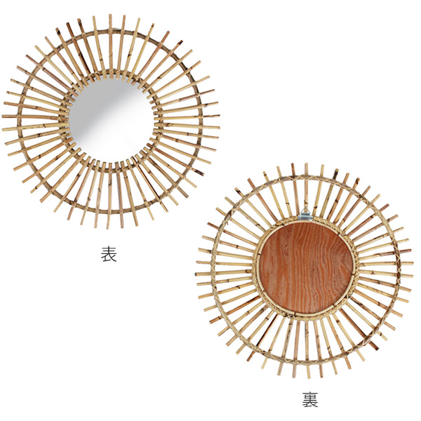 レア 径60cm　緑のラタン/籐　ラウンド/丸型 壁掛け/ウオールミラー 姿見 レア 径60cm 緑のラタン/籐 ラウンド/丸型 壁掛け/ウオールミラー 姿見
