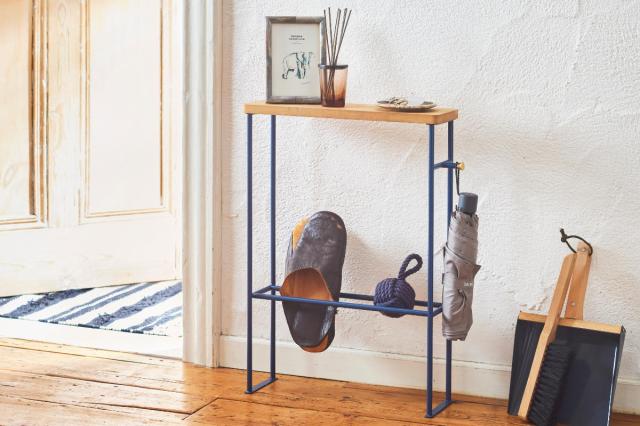 BRUNO スリッパラック 天板付きインテリアスリムラック スチール製