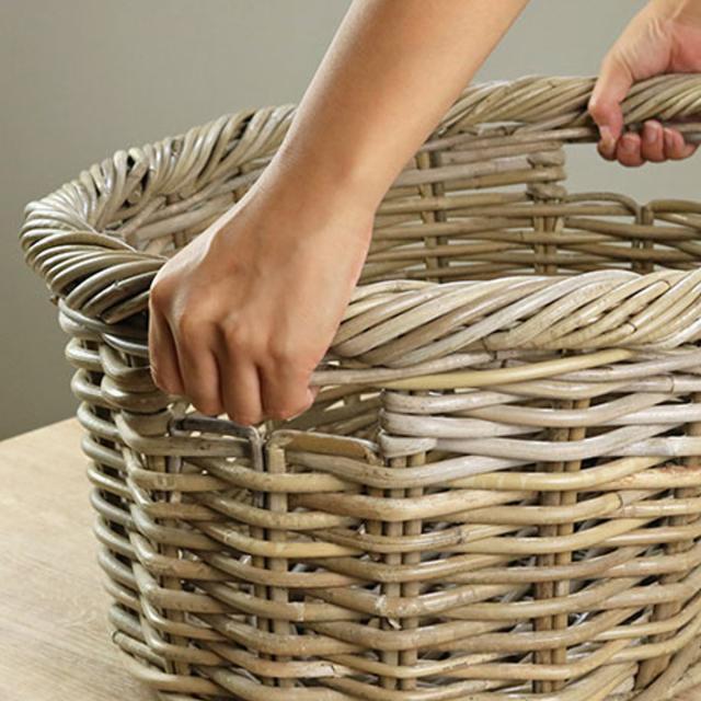 大きなかご　バスケット　籐　ラタン バスケット ラタン 幅59×奥行46×高さ26cm 持ち手付き かご
