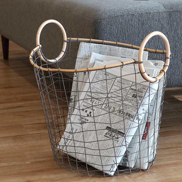 ワイヤーバスケット 籐のカゴ 直径38×高さ30cm （ バスケット
