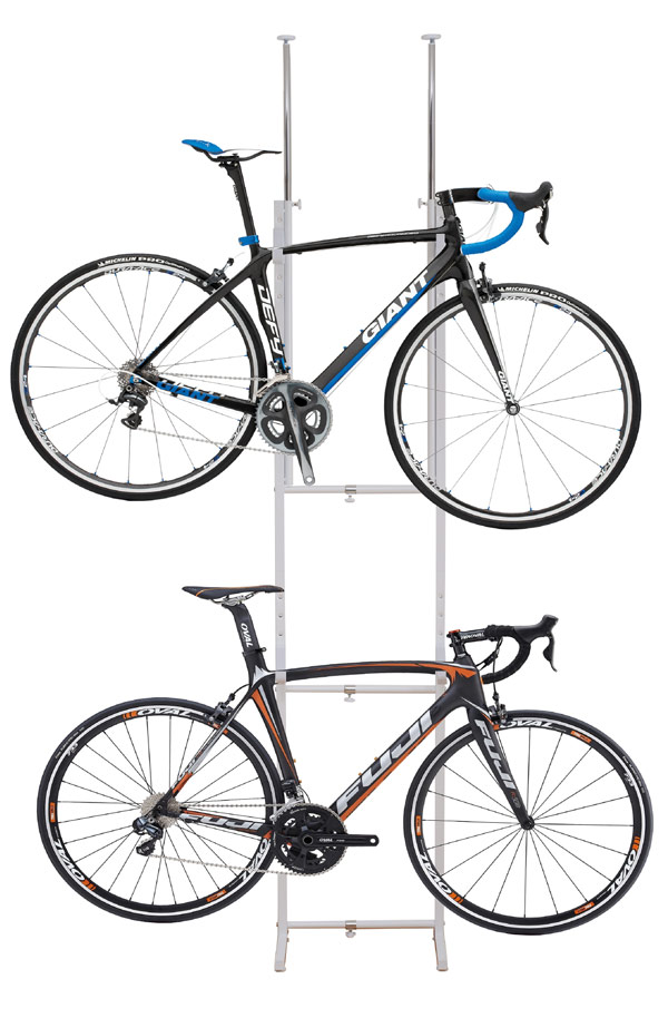 突っ張り 自転車ラック 幅31.5〜46.5cm 2段 スチール製 （ 自転車収納 室内 サイクル スタンド 2台用 サイクルハンガー バイクタワー 壁掛け 突張り 自転車ハンガー 自転車 ディスプレイ バイクハンガー ロードバイク ）