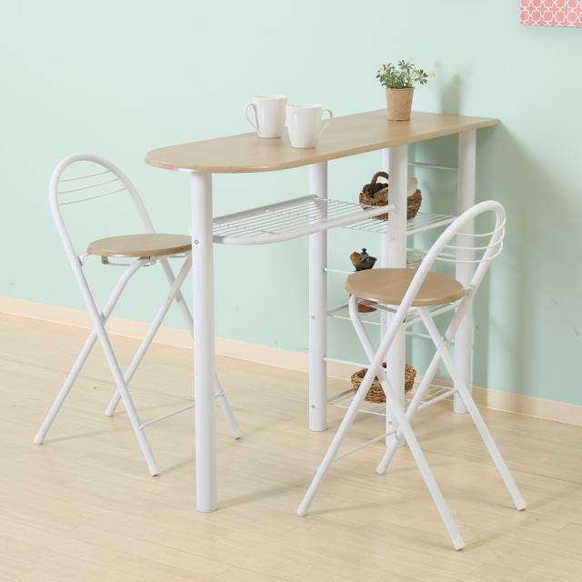 カウンターテーブル 3点セット 棚付 テーブル×1 チェア×2