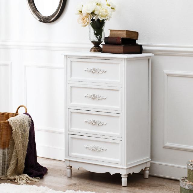 ホワイト　4段　引き出し　ウッドシェルフ　ハンドメイド　家具 ホワイト4段引き出しウッドシェルフハンドメイド家具