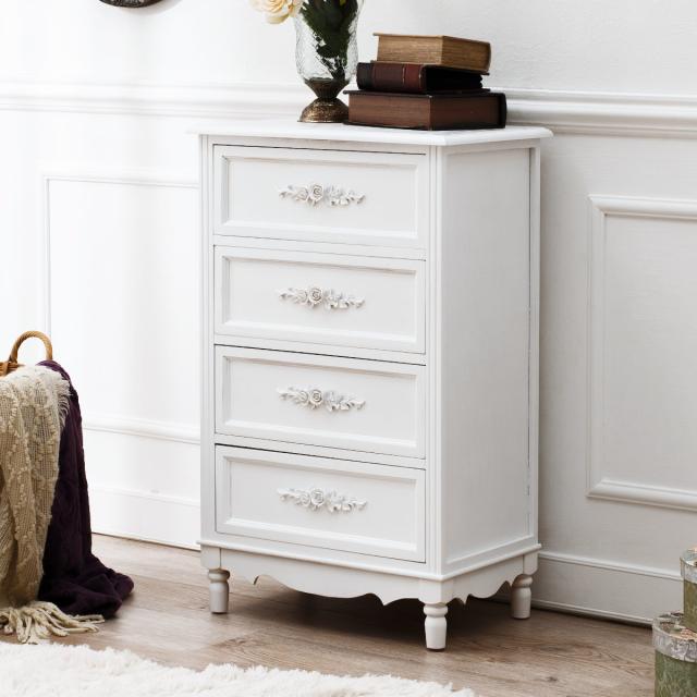 チェスト 4段 ウッドプロダクツ 幅50cm 足付 ホワイト （ 引き出し FAX