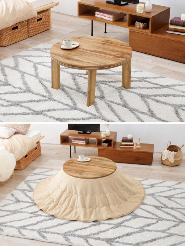 こたつ 円形 幅68cm 木目調 リバーシブル天板 （ コンパクト