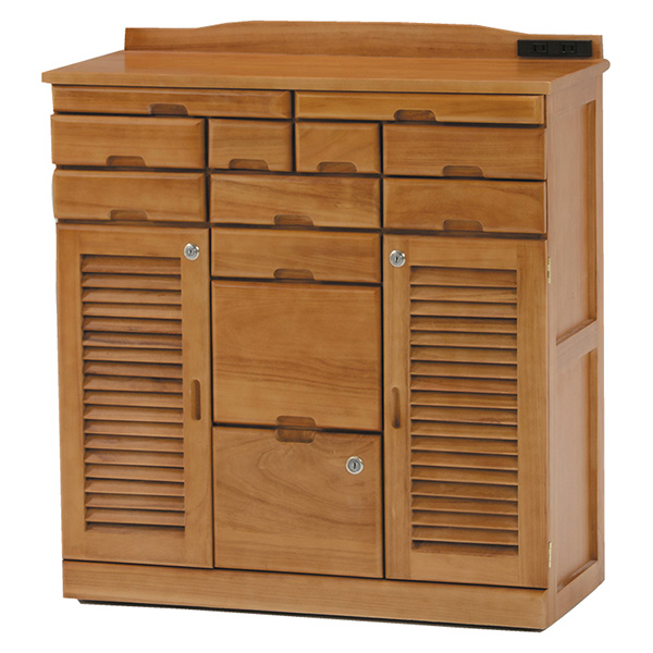 FAX台 電話台 幅76cm 桐チェスト 鍵付き 多段引出し 天然木 完成品