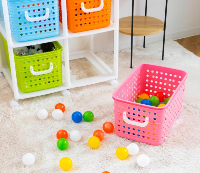 おもちゃ箱 スリム バスケットラック キャスター付き バスケット
