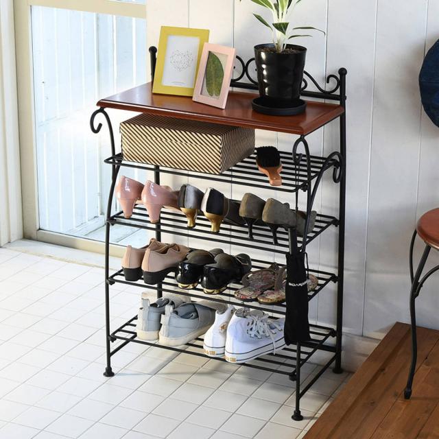 シューズラック 幅61.5cm 4段 ロートアイアン 姫系 （ 靴箱 洋風 靴