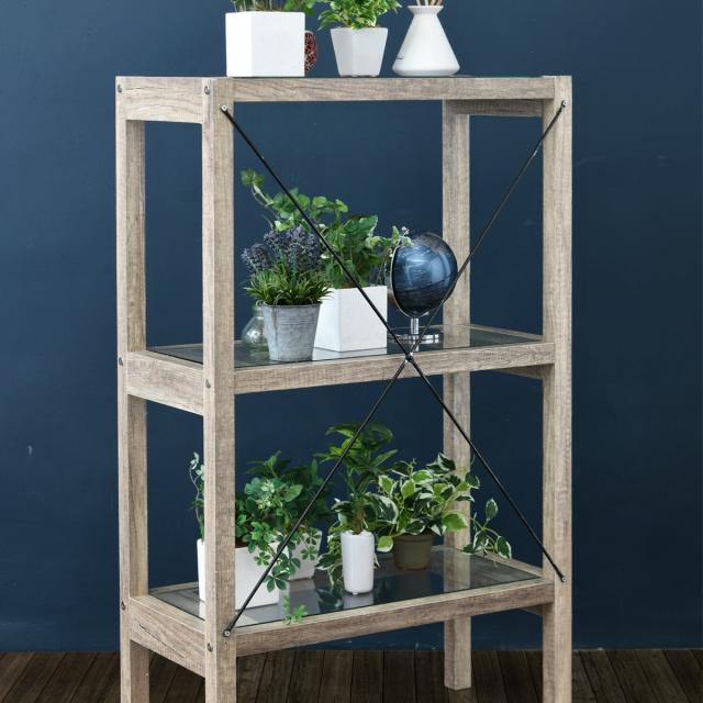 オープンラック 幅60.5cm ガラス棚板 ヴィンテージ調 古木