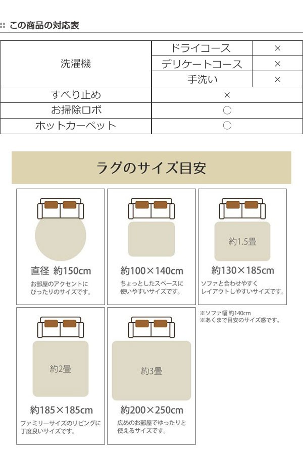 ラグ 190×240cm 約3畳 防ダニ 日本製 ホットカーペット対応