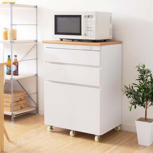 キッチンチェスト 幅60.2cm 完成品 3段 カントリー調 タイルトップ