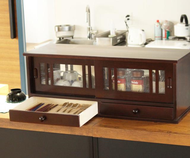 カウンターラック 桐製 幅80cm はい帳 両面引き戸 （ 蠅帳 蝿帳 は