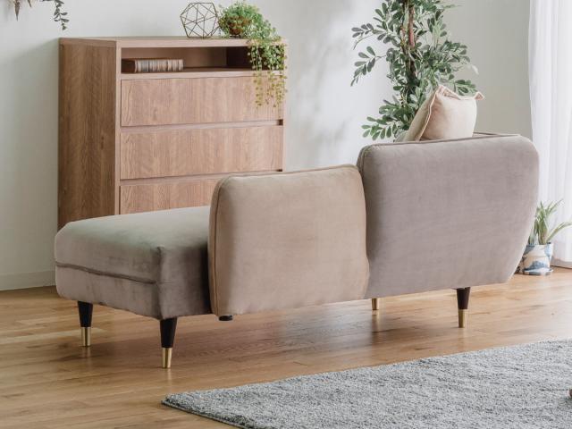 ソファ L字 2人掛け ベルベット生地 幅156cm （ ソファー コンパクト