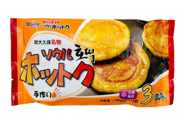 ソウルホットク 新大久保名物 / 180g(60gＸ3枚) ソウル手作りホットク 韓国の屋台スイーツ もちもちの生地 ホットック（冷凍）