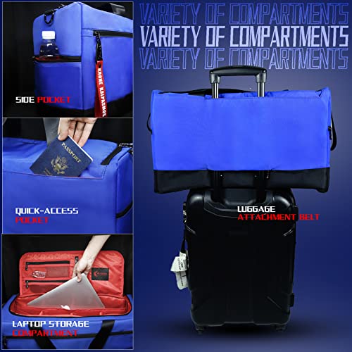 ジムバッグ 旅行用 スニーカーバッグ スニーカ アウトドア スポーツバッグ 3つの調整可能な仕切り 多機能 トラベル ダッフルバッグ ナイロン製ショルダーストラップ -Blue