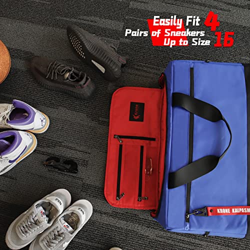 ジムバッグ 旅行用 スニーカーバッグ スニーカ アウトドア スポーツバッグ 3つの調整可能な仕切り 多機能 トラベル ダッフルバッグ ナイロン製ショルダーストラップ -Blue