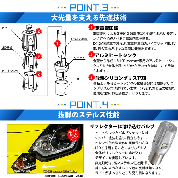 いによる 7-B-5 S25 LED MONSTER 270LM シングル口金球 アンバー 2個の通販はau PAY マーケット - ピカキュウモバイル|商品ロットナンバー:304215017 即納★スズキ スイフト HV フロントウインカー ϡちやすいオ