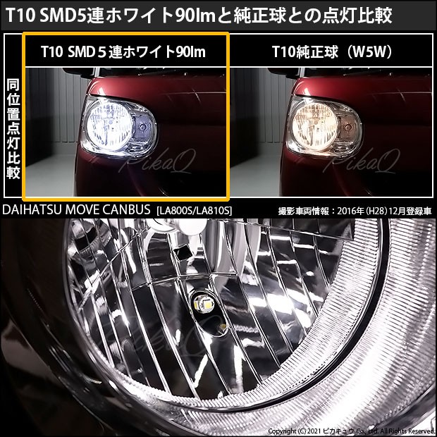 ダイハツ ムーヴ キャンバス (LA800S/810S) 対応 LED ポジションランプ T10 5連 90lm ホワイト アルミ基板搭載 2個 車幅灯  2-B-5の通販はau PAY マーケット - ピカキュウ【車用LEDバルブ専門店＆サウナ用品】 | au PAY マーケット－通販サイト