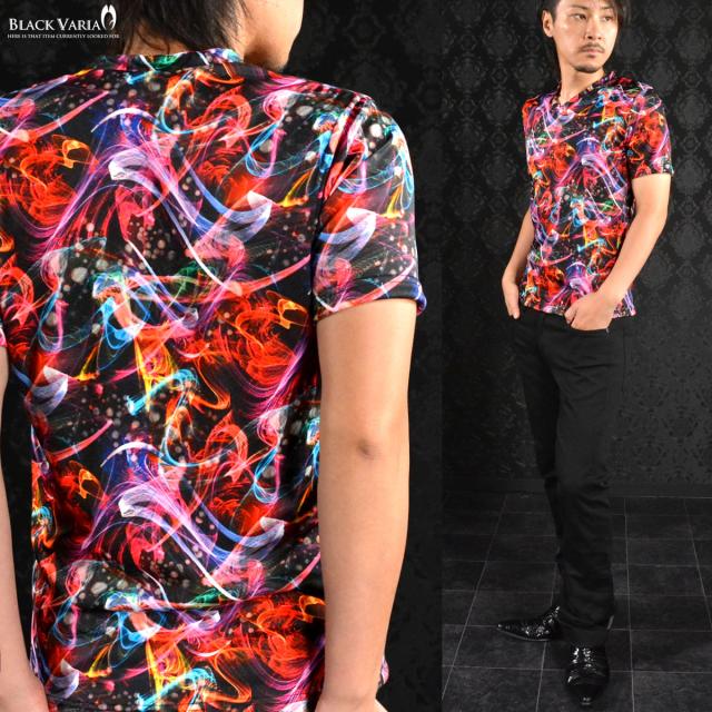 メール便可/一枚まで Tシャツ 半袖 幾何柄 光 Vネック 薄手 総柄