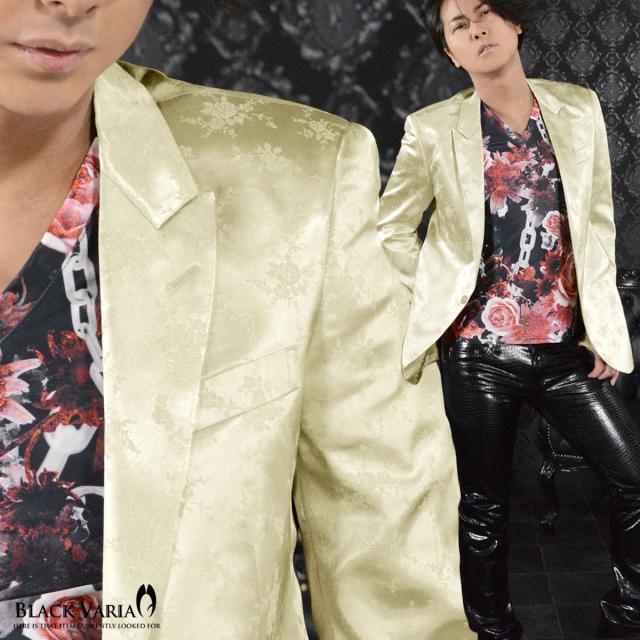 ジャケット テーラード 花柄 薔薇 無地 メンズ 日本製 ジャガード 結婚式 1釦 光沢 ピークトラペル(ゴールド金) 162903 ジャケット テーラード 花柄 薔薇 無地 メンズ 日本製 ジャガード 結婚