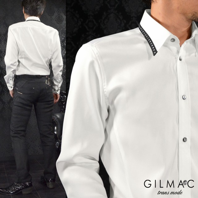 GILMAC ギルマック ドレスシャツ 白 光沢あり 襟袖刺繍あり