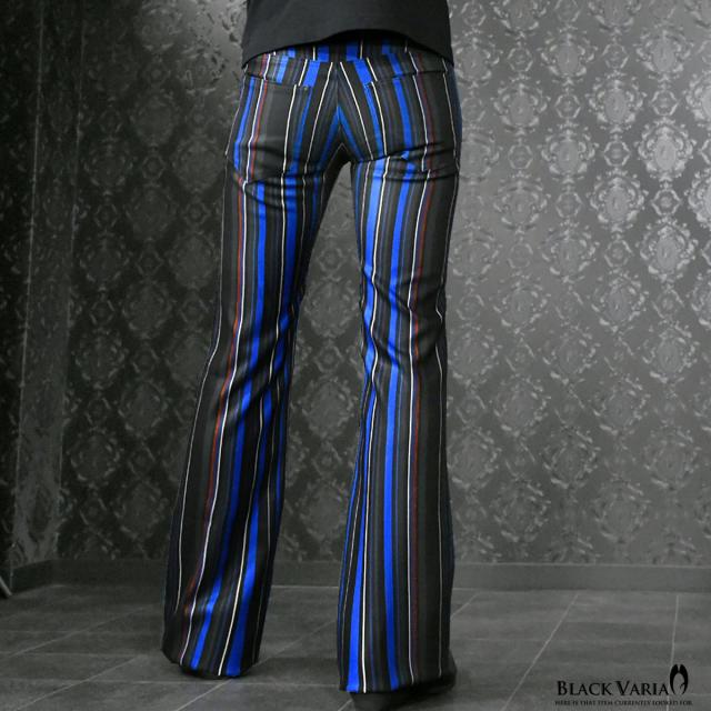 ベルボトム ストライプ ブーツカット メンズ フレア 日本製 アラベスク柄 ローライズ ボトムス パンツ(ブルー青) 180091 ベルボトム ストライプ ブーツカット メンズ フレア 日本製 アラベスク