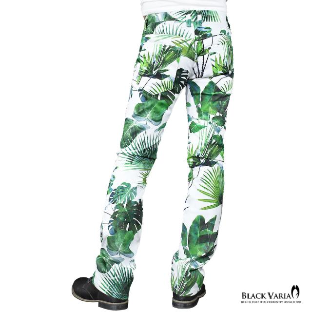 ロングパンツ ボタニカル柄 ブーツカット 日本製 柄パン メンズ スリム