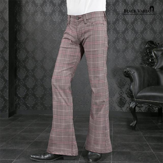 ベルボトム グレンチェック ローライズ ブーツカット メンズ フレア ストレッチ ボトムス パンツ mens(ピンク桃) 222801 ベルボトム グレンチェック ローライズ ブーツカット メンズ フレア