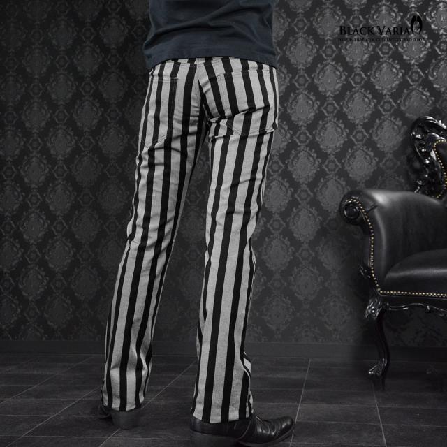 パンツ ストライプ ブーツカット メンズ スリム 総柄 細身 シューカット ボトムス mens(ブラックグレー黒) 222853 パンツ ストライプ ブーツカット メンズ スリム 総柄 細身 シュー