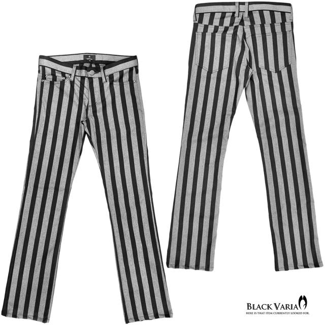 パンツ ストライプ ブーツカット メンズ スリム 総柄 細身 シュー