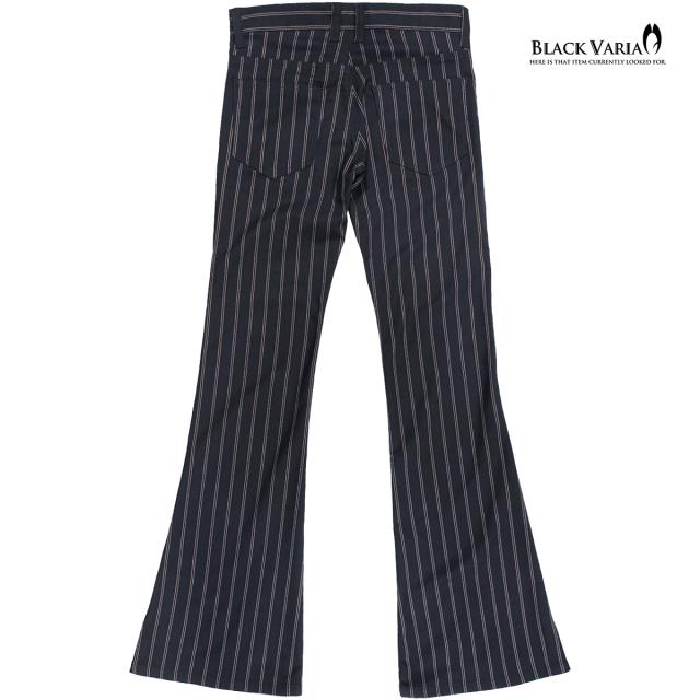 ベルボトムパンツ ストライプ柄 ブーツカット メンズ フレア ストレッチ ローライズ ボトムス パンタロンネイビー紺レッド赤) 232103 ベルボトムパンツ ストライプ柄 ブーツカット メンズ フレア