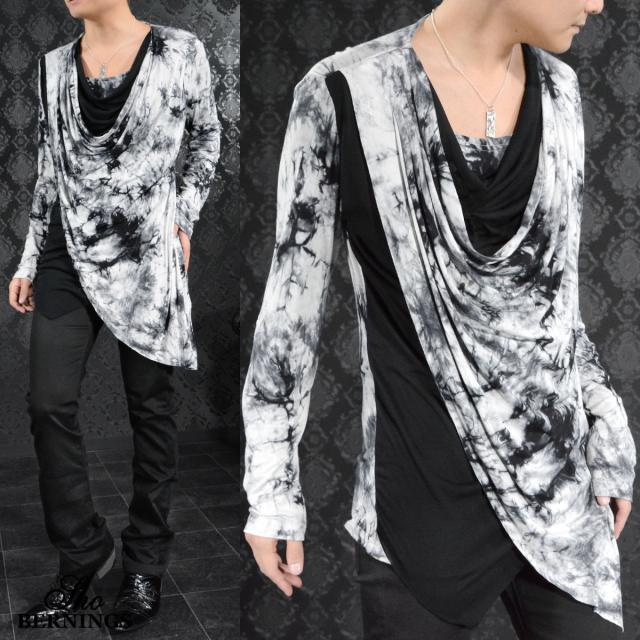 ドレープTシャツ 長袖 フェイクレイヤード ムラ柄 メンズ