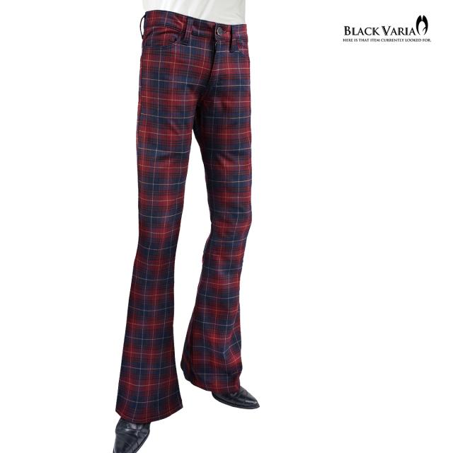 ベルボトム タータンチェック ブーツカット メンズ フレア ストレッチ