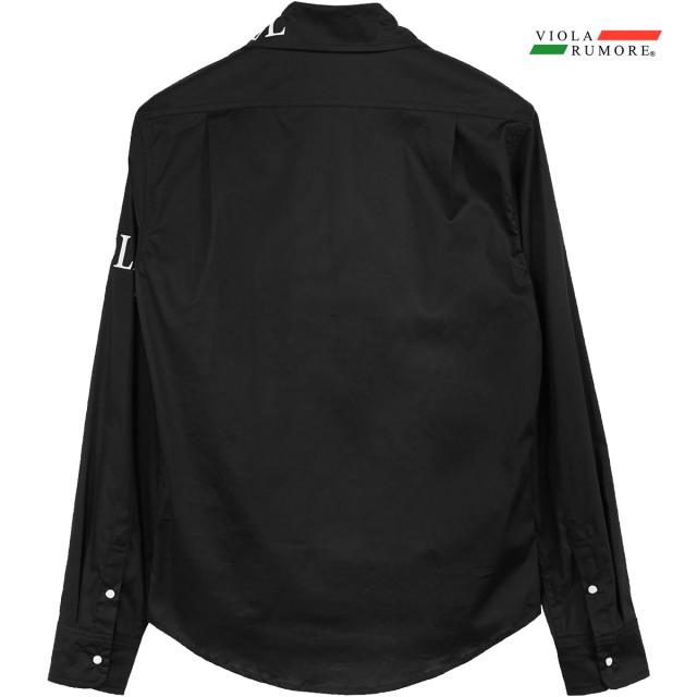 VIOLA rumore ヴィオラ ビオラ シャツ 襟プリント ホリゾンタルカラー メンズ 長袖 men(ブラック黒×白ロゴ) 42301 VIOLA rumore ヴィオラ ビオラ シャツ 襟プリント ホリゾンタルカラー