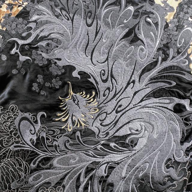 からくり魂 絡繰魂 粋 スカジャン 不死鳥 和柄 メンズ リバーシブル 刺繍 フルジップ サテン 光沢(シルバー銀ブラック黒) 243129 からくり魂 絡繰魂 粋 スカジャン 不死鳥 和柄 メンズ リバーシブル