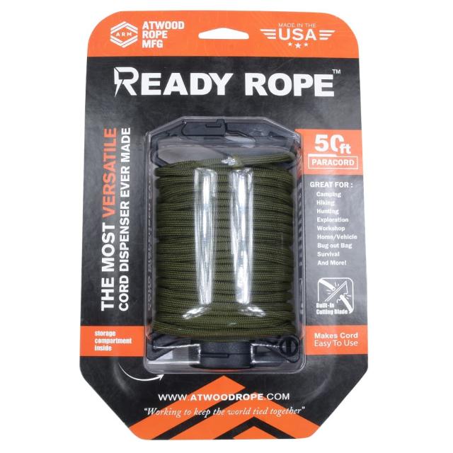 ATWOODROPEロープディスペンサーReadyRopeELITE50ftパラコード付オリーブドラブARM-RR50-S14
