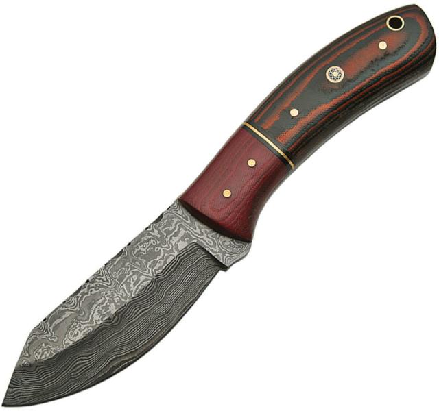 DamascusスキナーナイフBurgundyマイカルタハンドルレザーシース付きDM1139